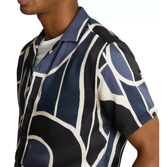 Reiss Deco Geometric Print Shirt, size M, point collar, polyester, new with tags - Picture 13 of 15